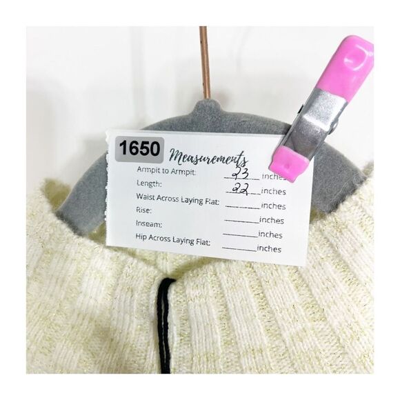 NSR Mock Neck Sweater Large Long Sleeve Cream Gold Sparkle Thread CT10514 New - Picture 2 of 8